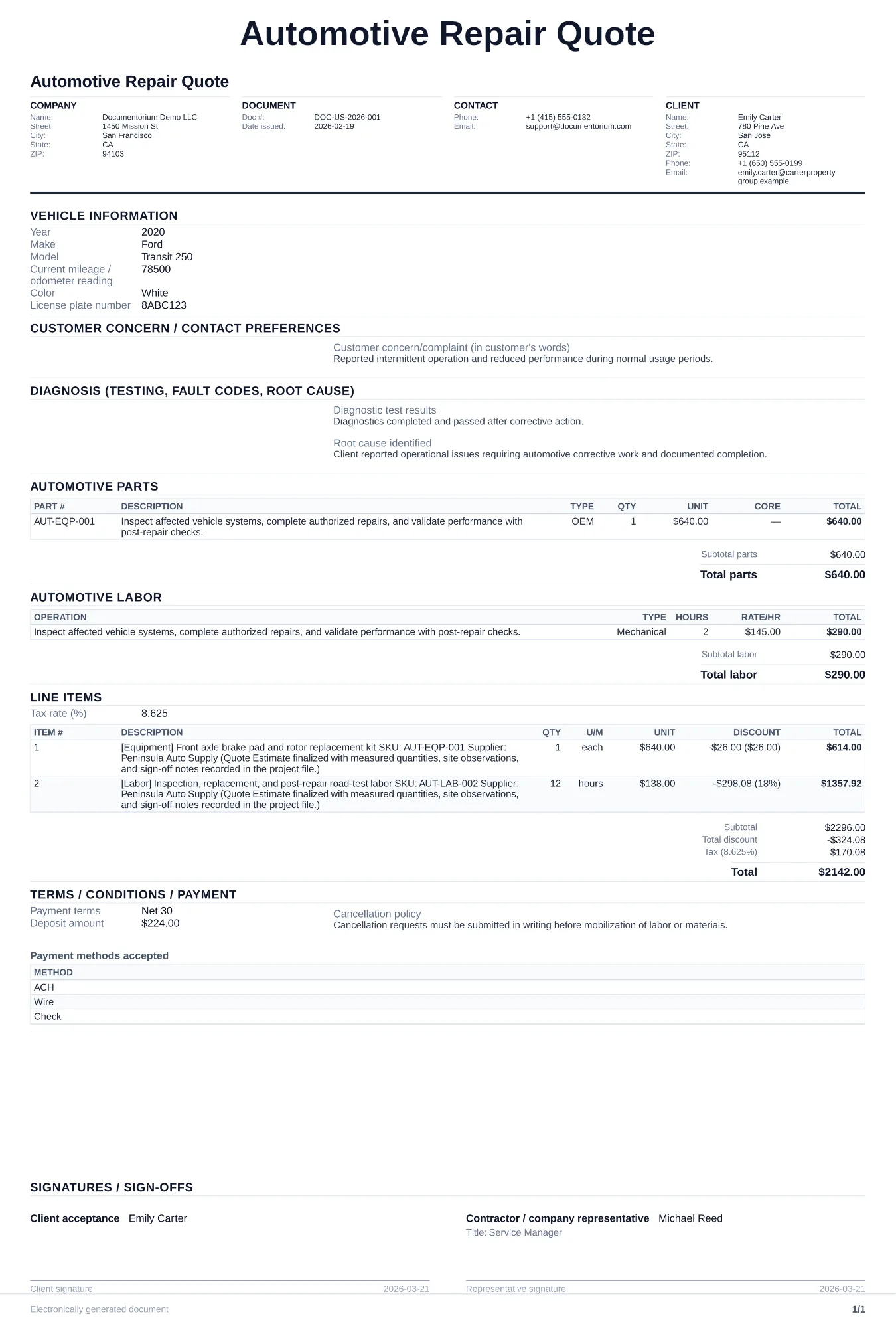 Automotive Repair Quote