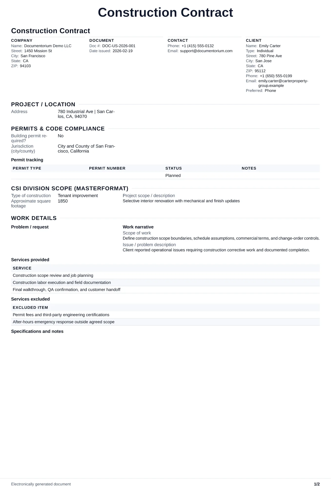 Preview of Construction Contract