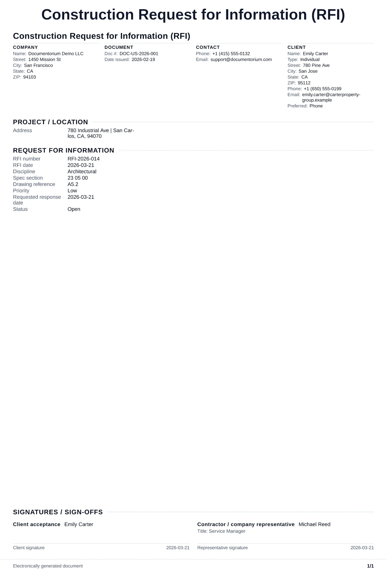 Preview of Construction Request for Information (RFI)