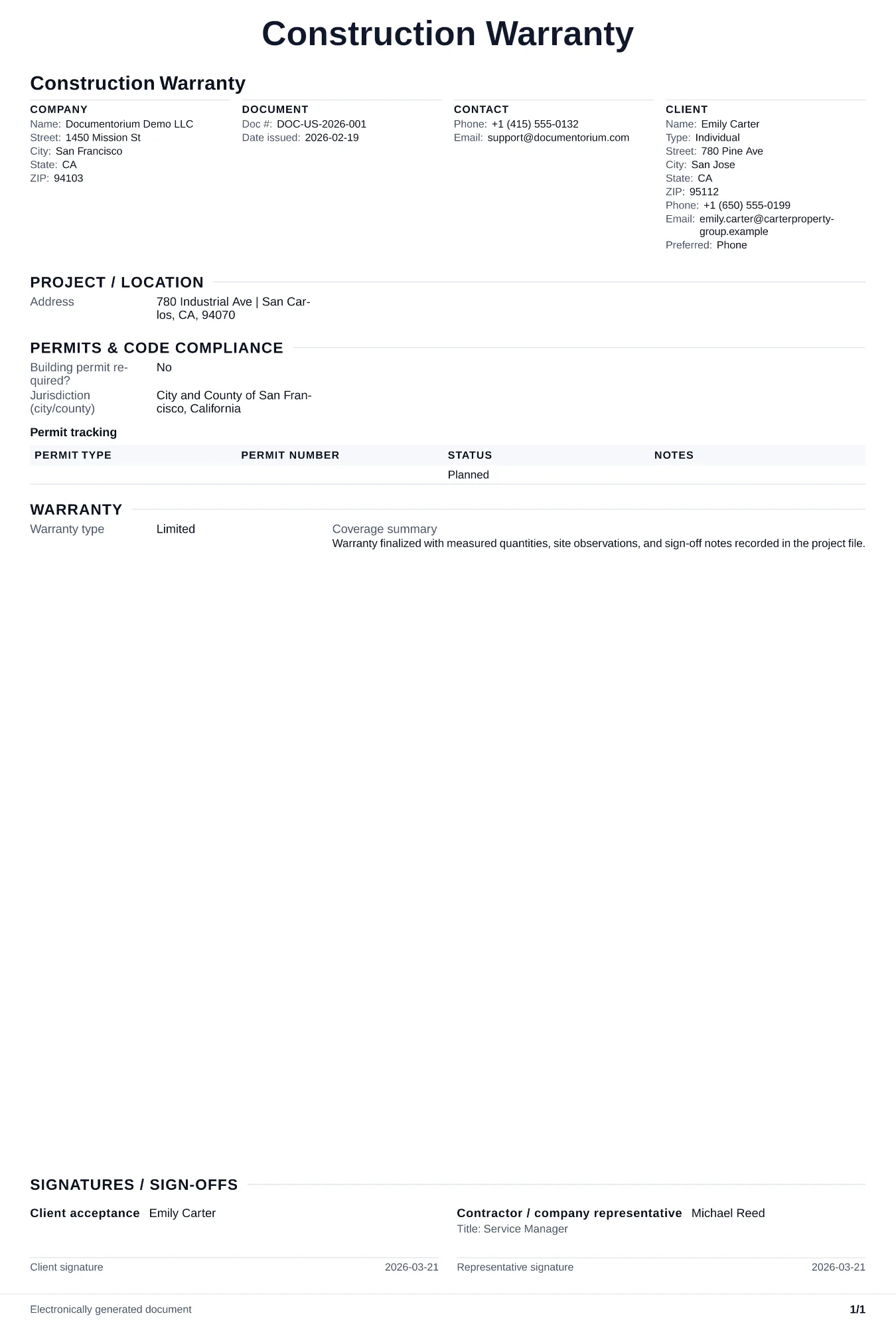 Preview of Construction Warranty