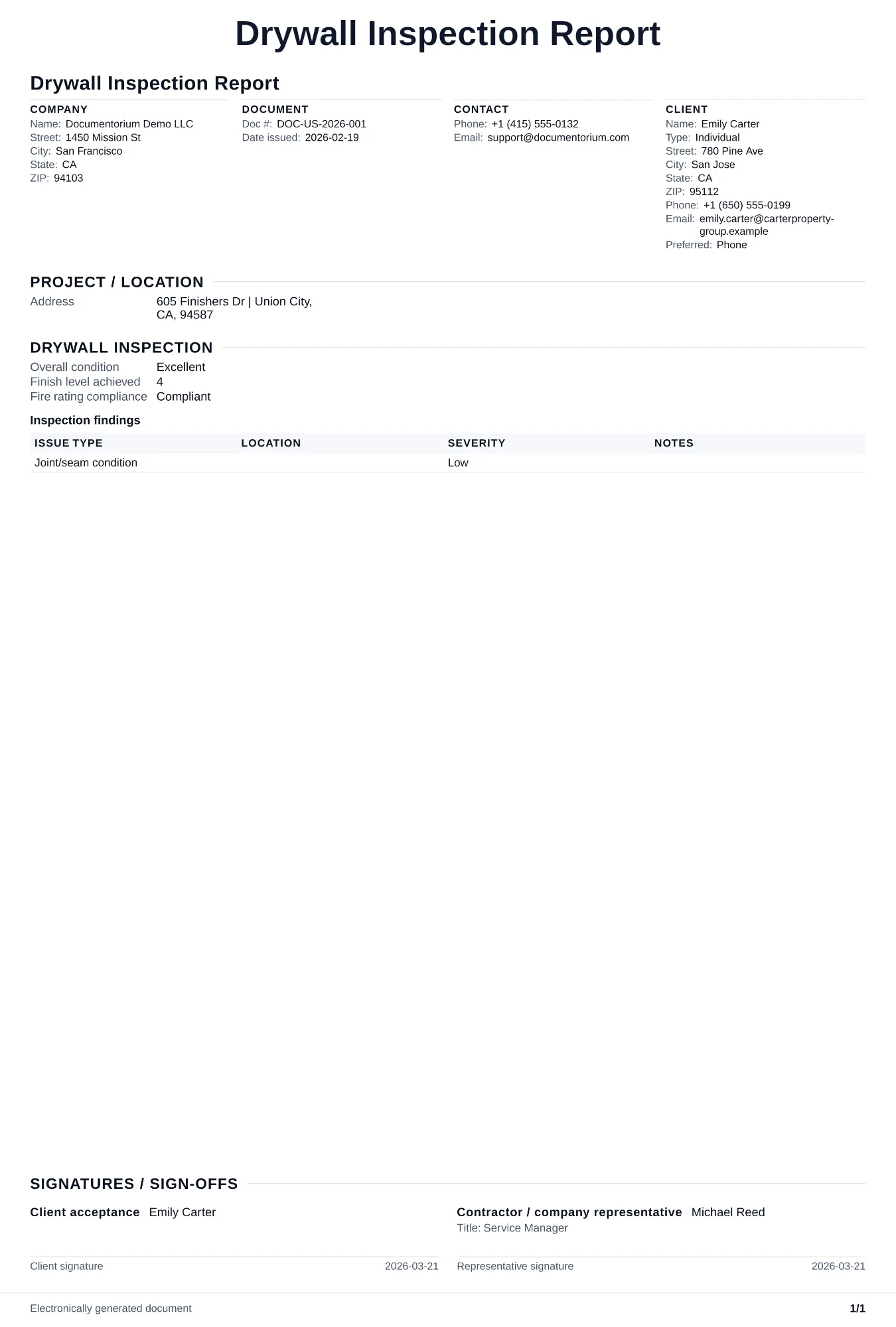 Preview of Drywall Inspection Report