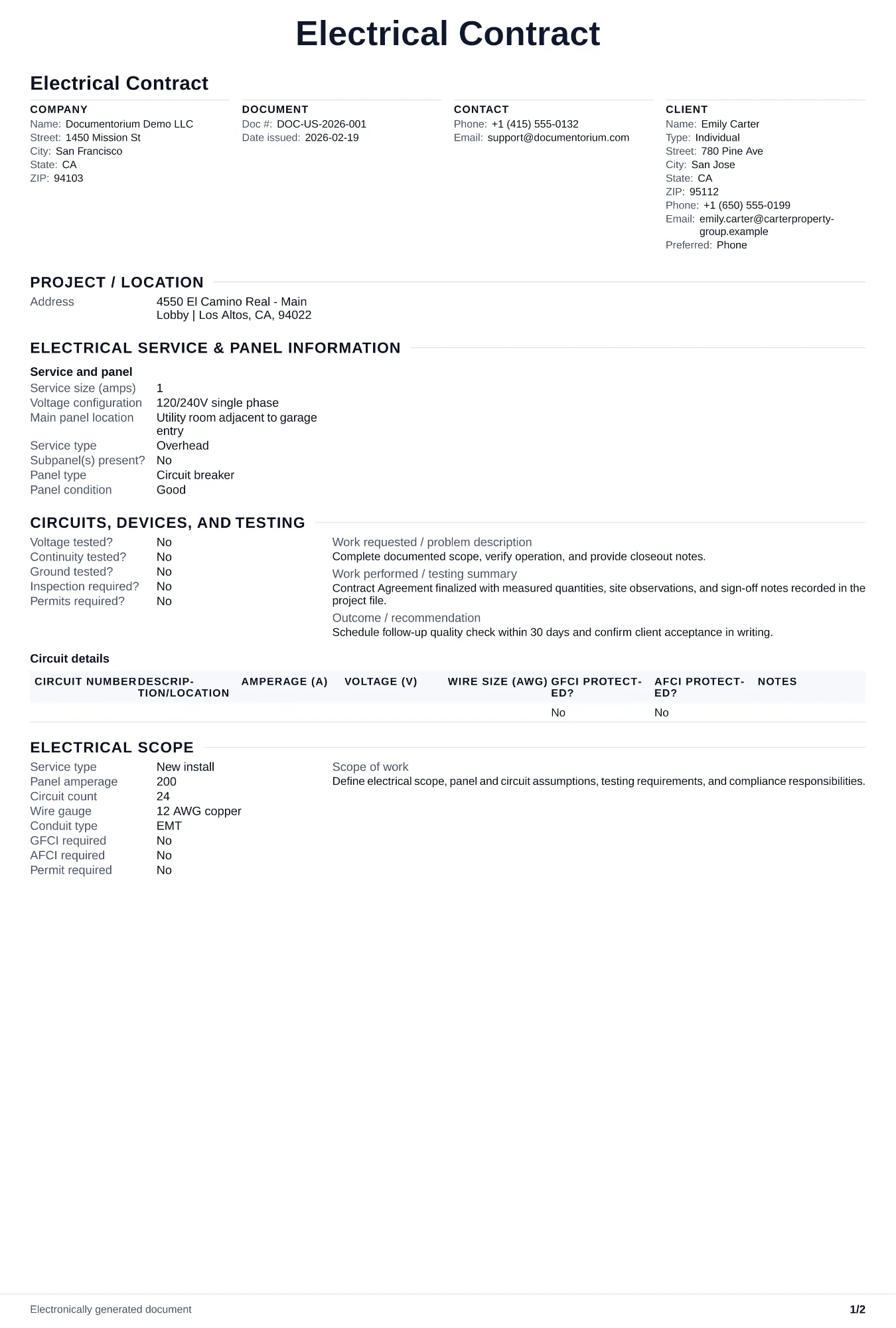 Preview of Electrical Contract
