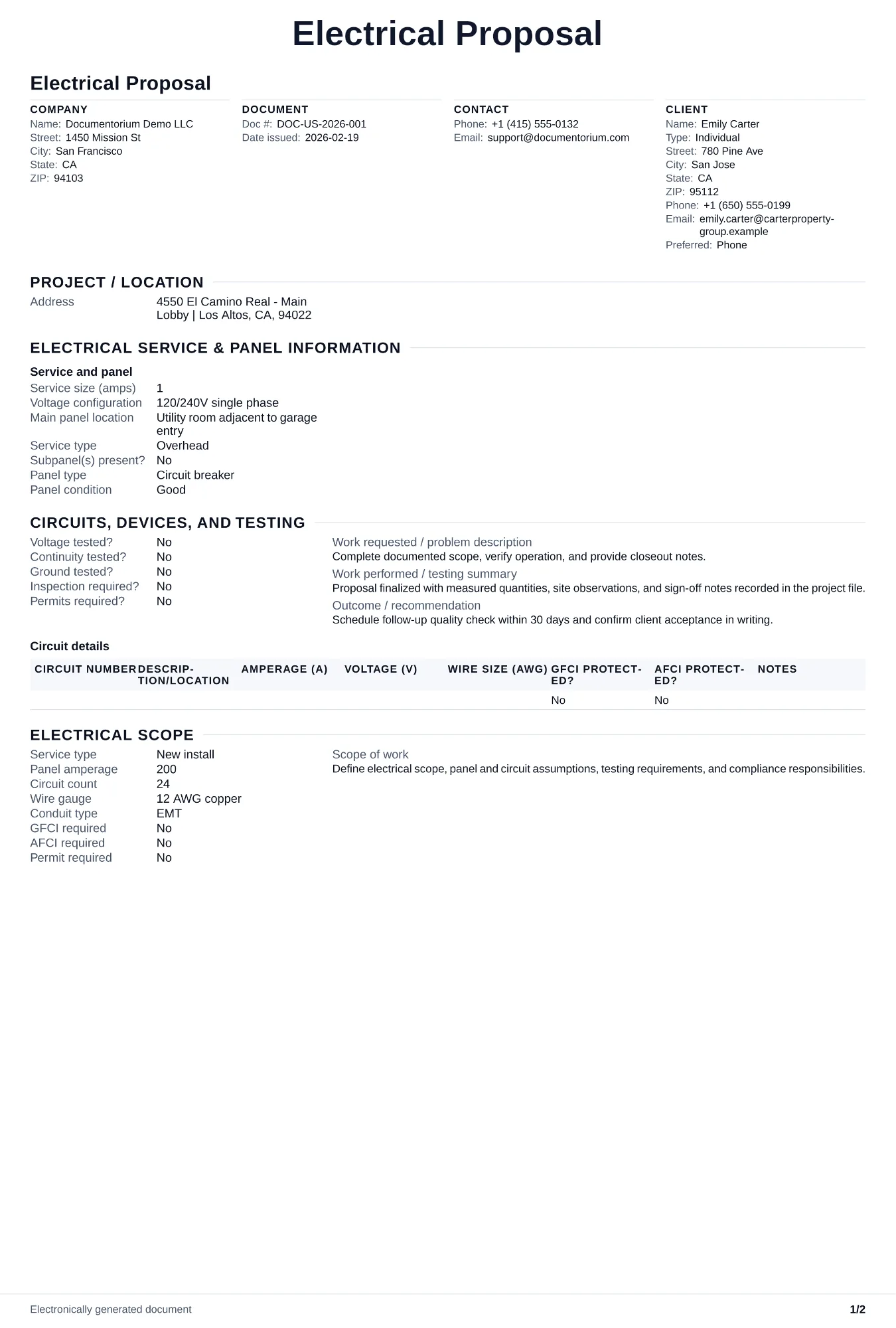 Preview of Electrical Proposal