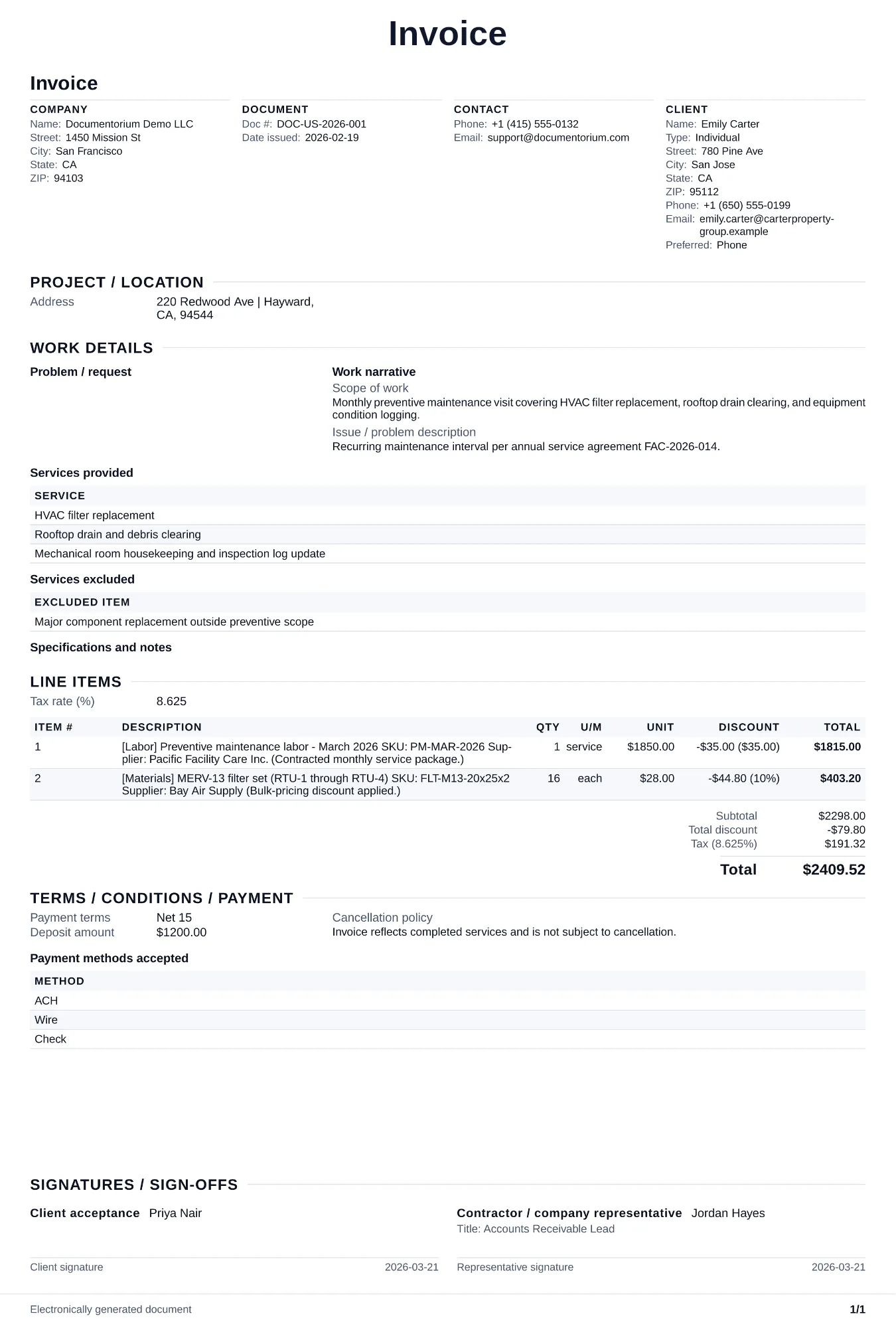Preview of Invoice