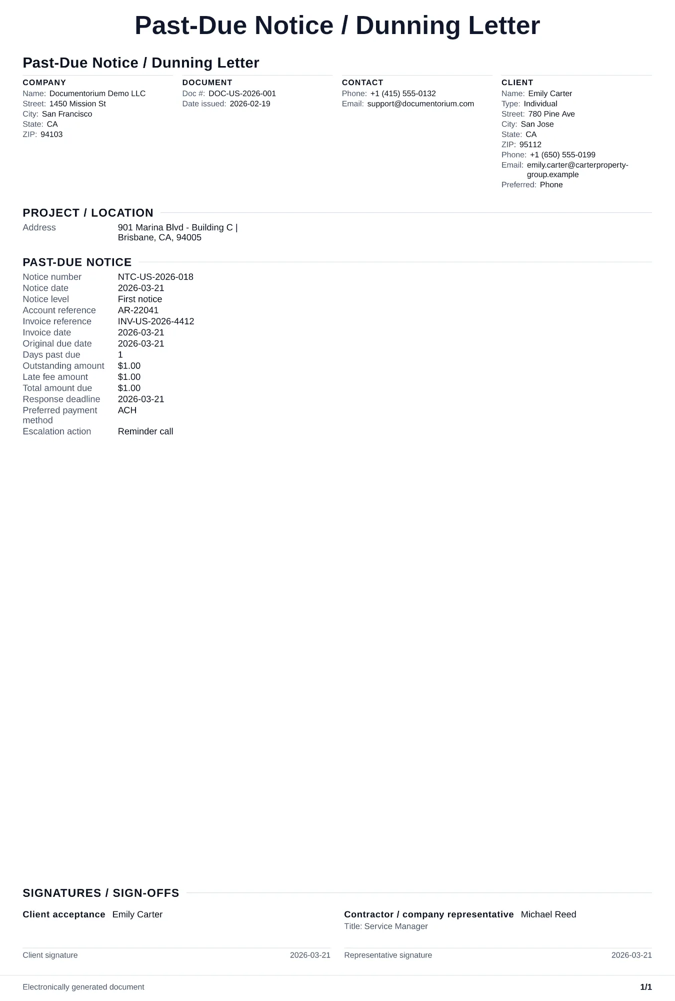 Preview of Past-Due Notice / Dunning Letter