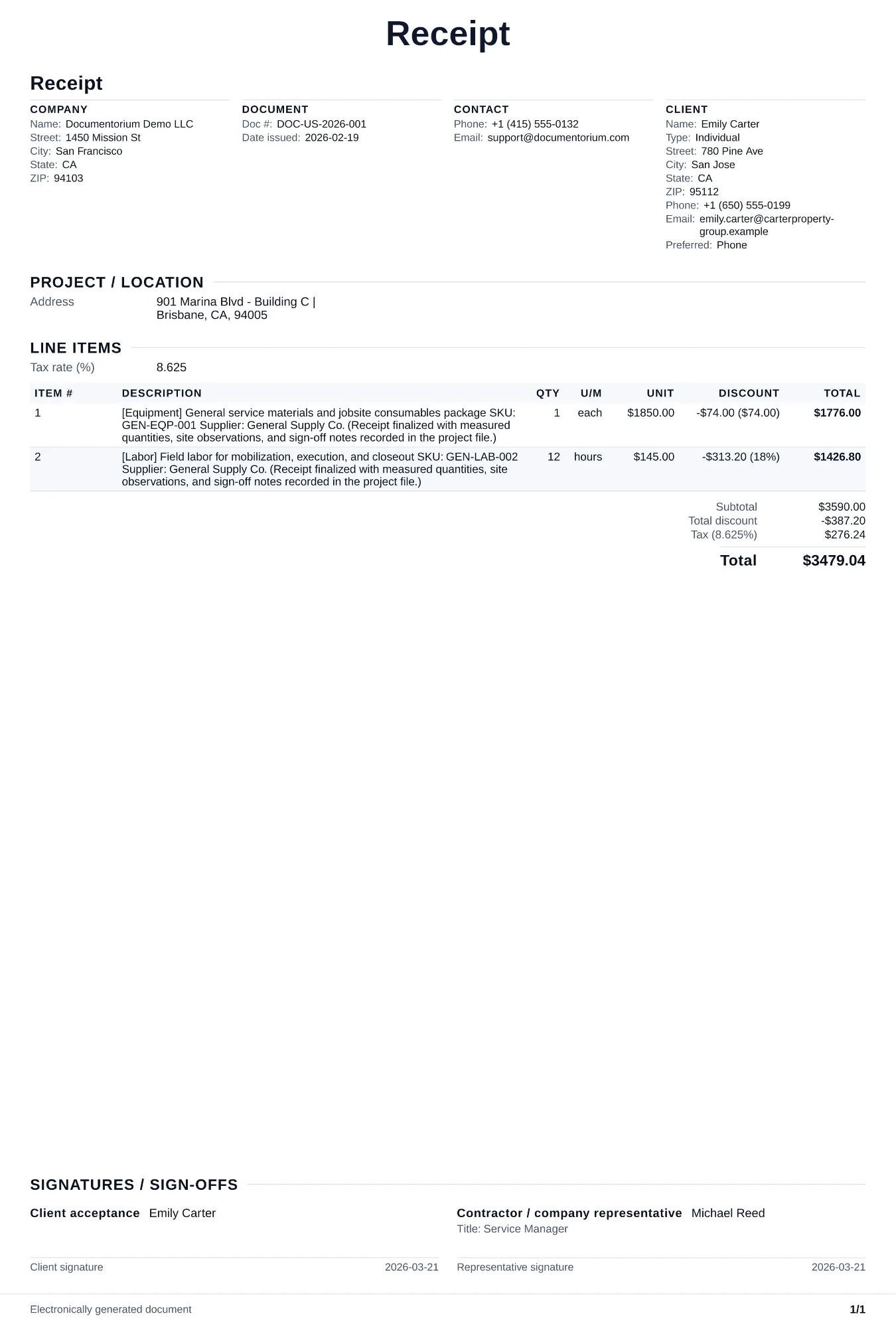 Preview of Receipt