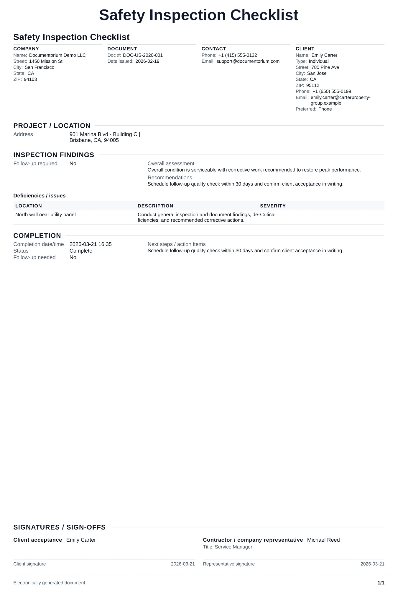 Preview of Safety Inspection Checklist