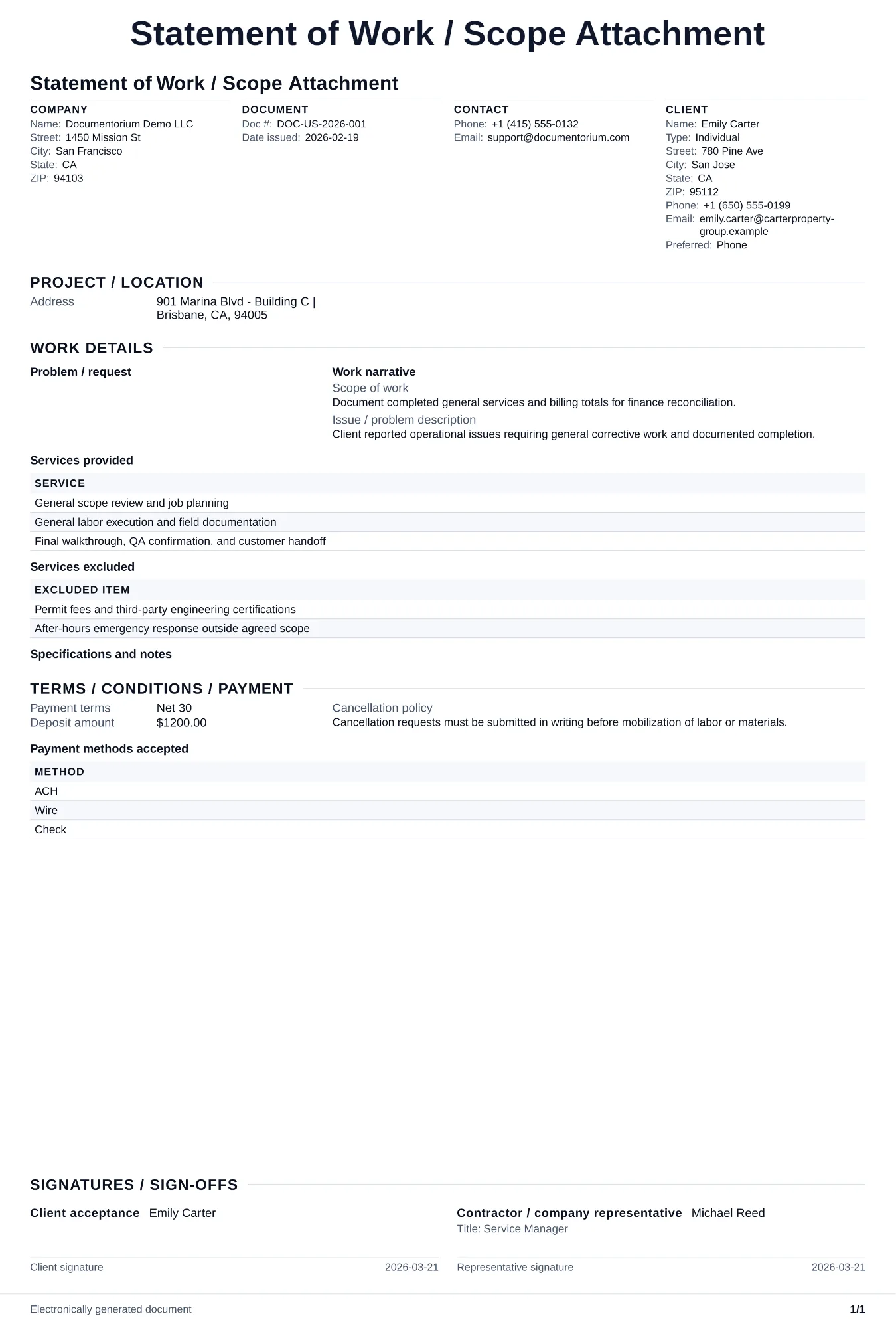 Preview of Statement of Work / Scope Attachment