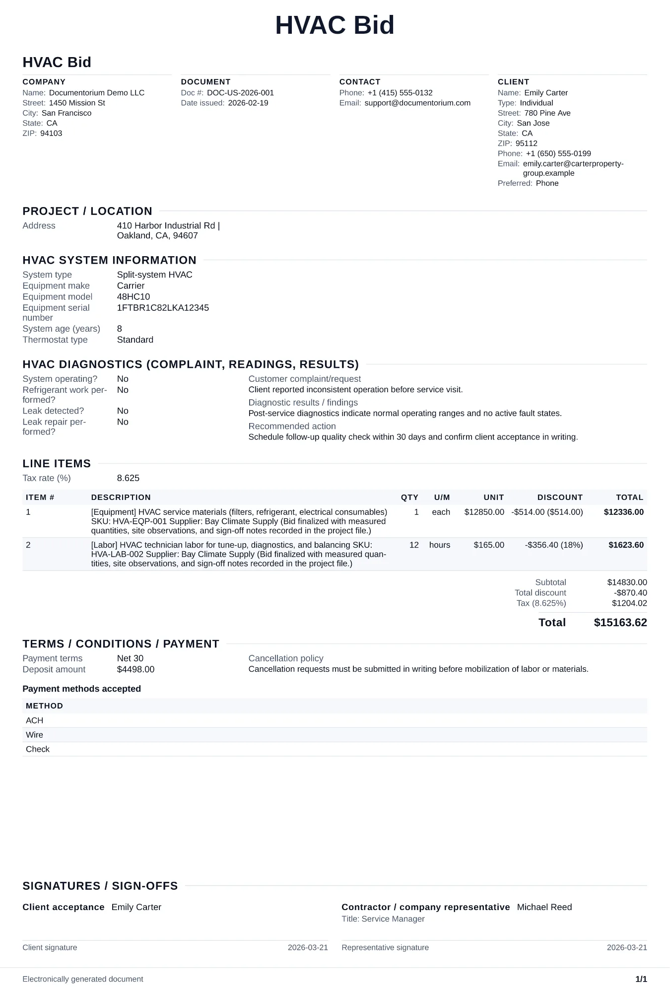 Preview of HVAC Bid