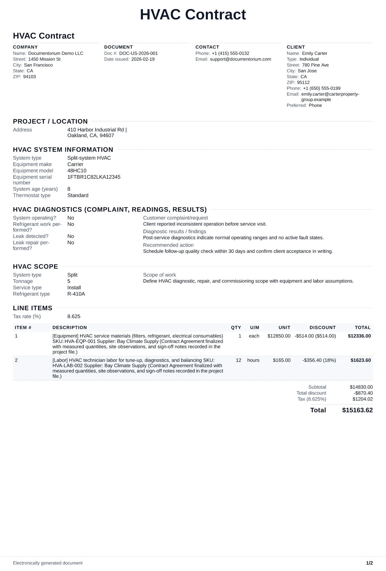 Preview of HVAC Contract