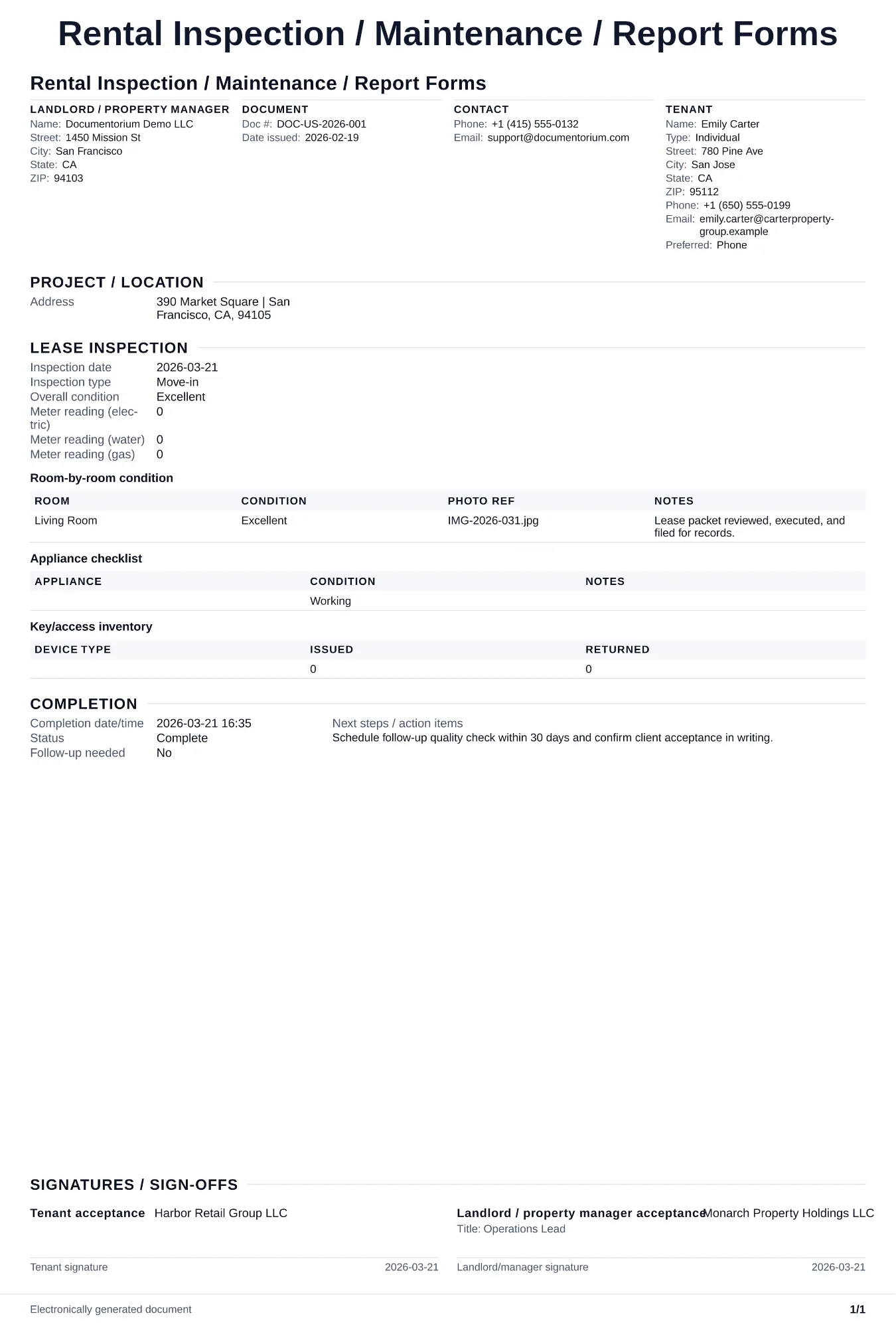 Preview of Rental Inspection / Maintenance / Report Forms