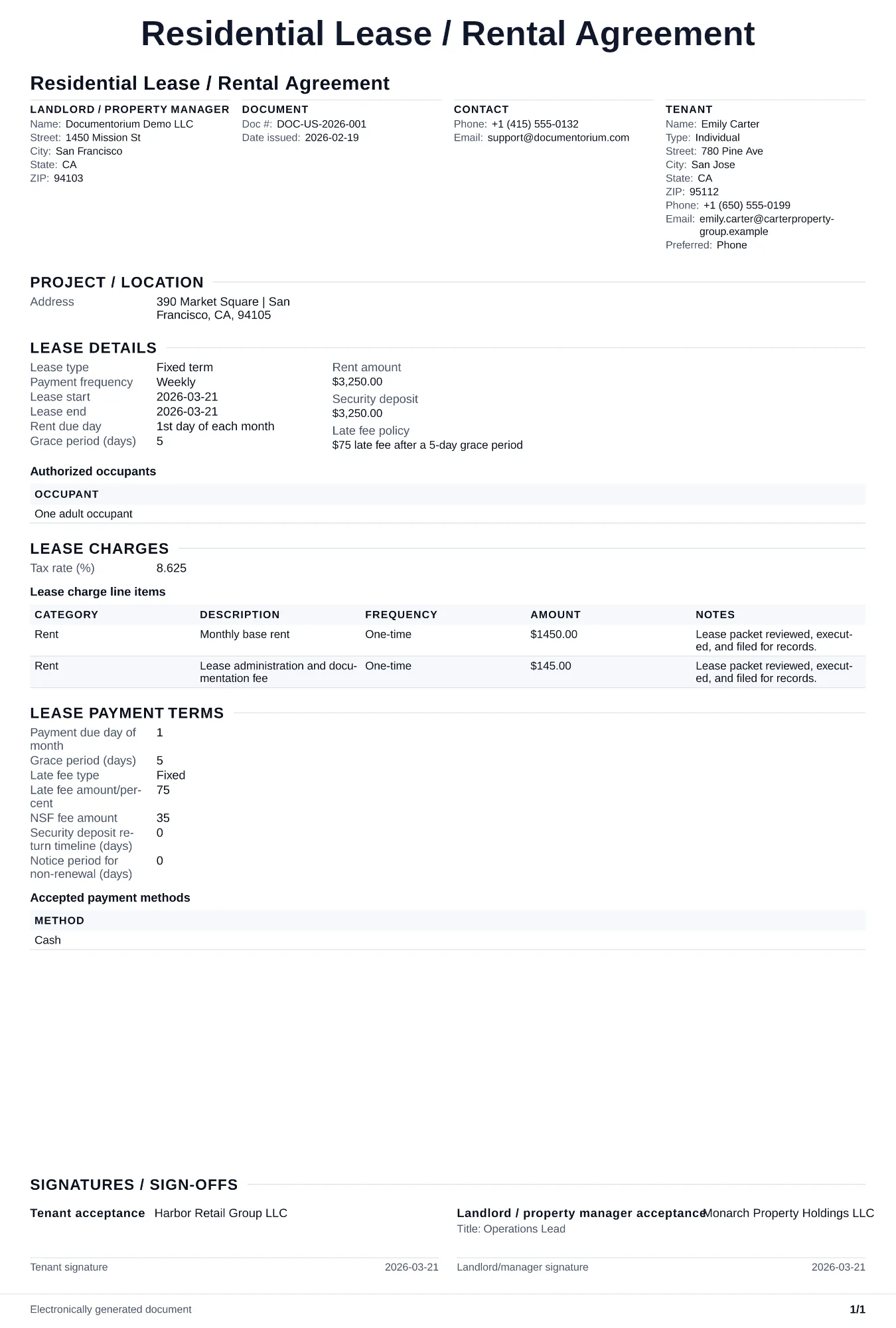 Preview of Residential Lease / Rental Agreement