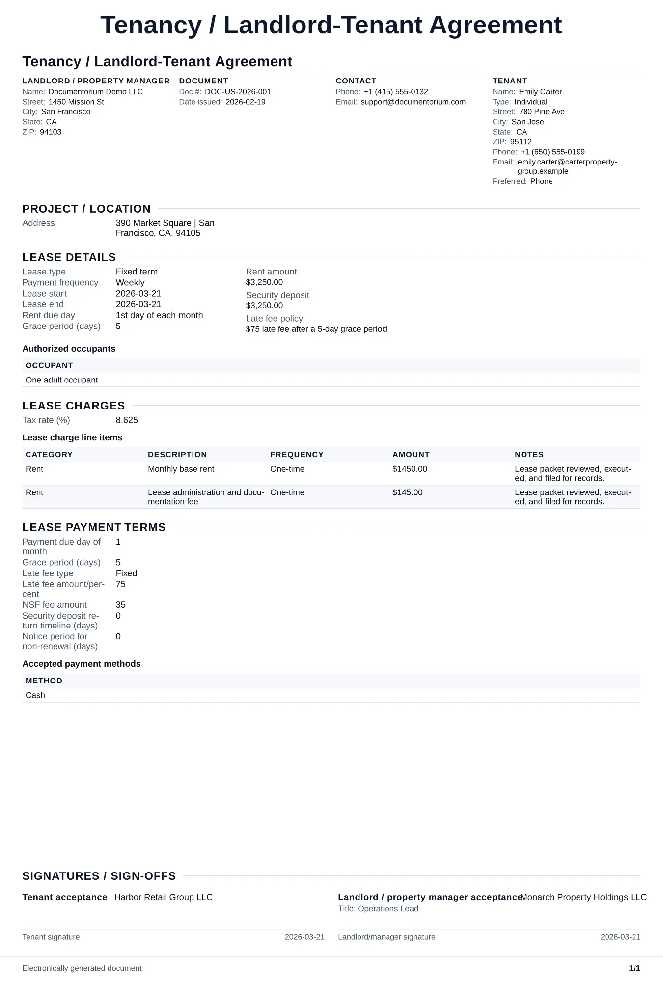 Preview of Tenancy / Landlord-Tenant Agreement