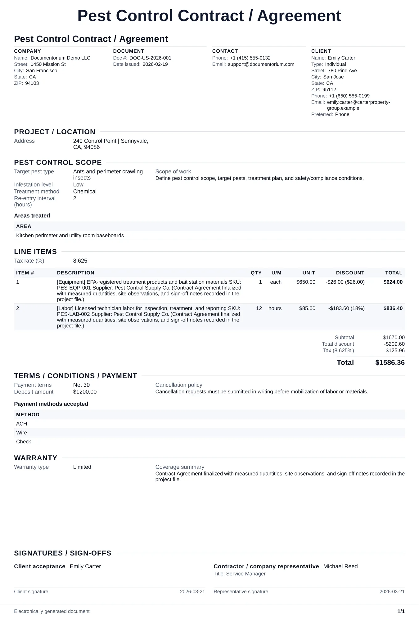 Preview of Pest Control Contract / Agreement