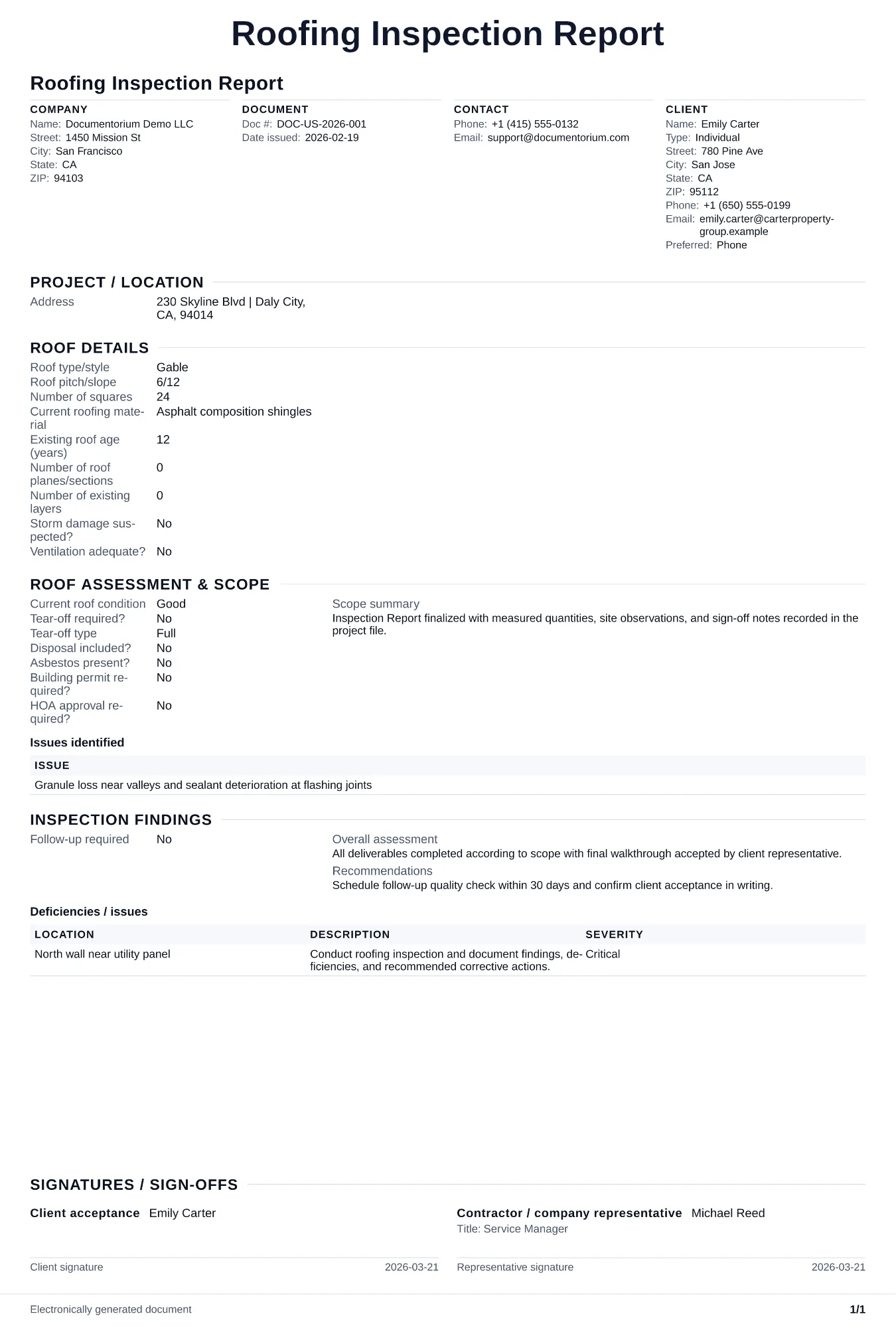 Preview of Roofing Inspection Report