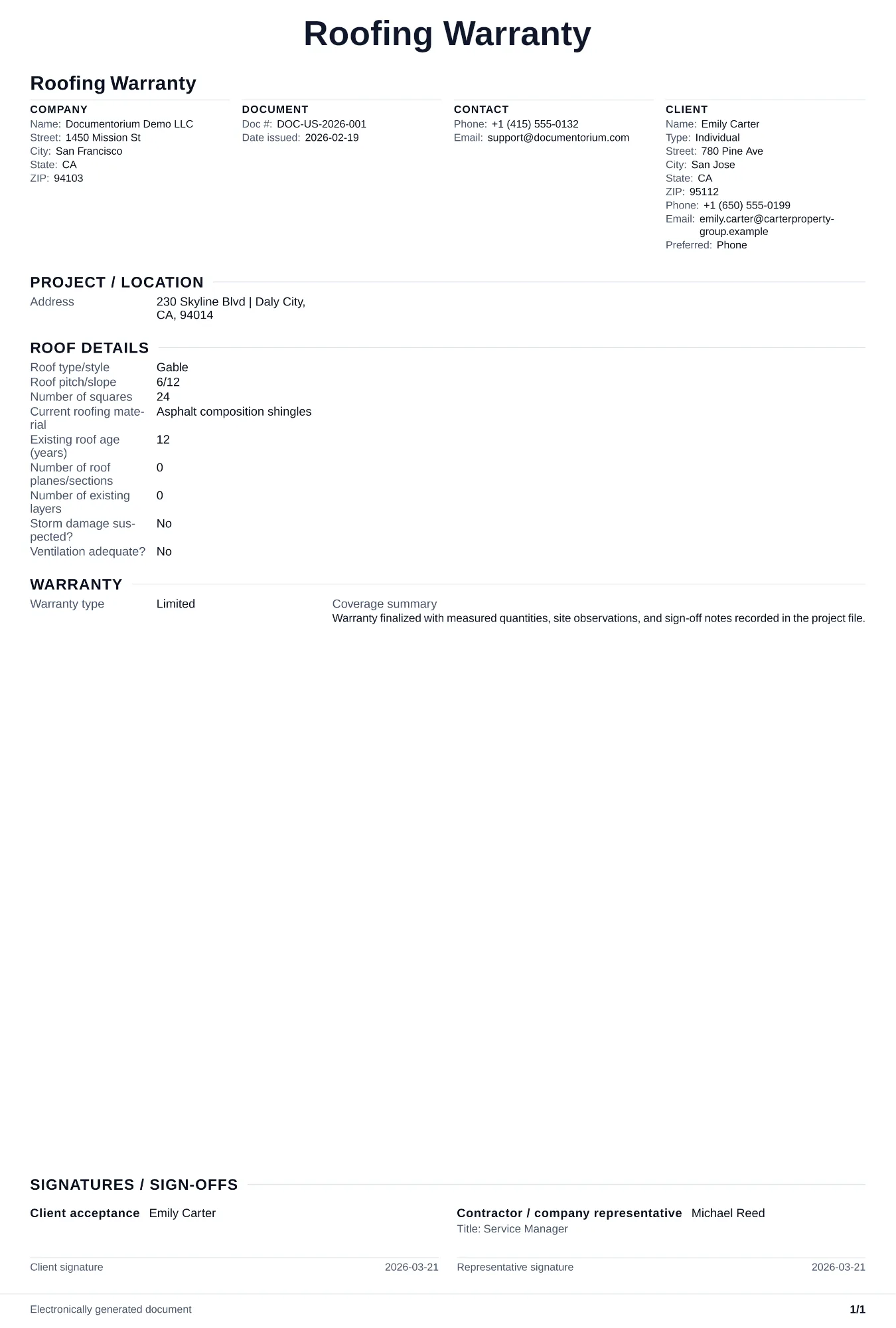 Preview of Roofing Warranty