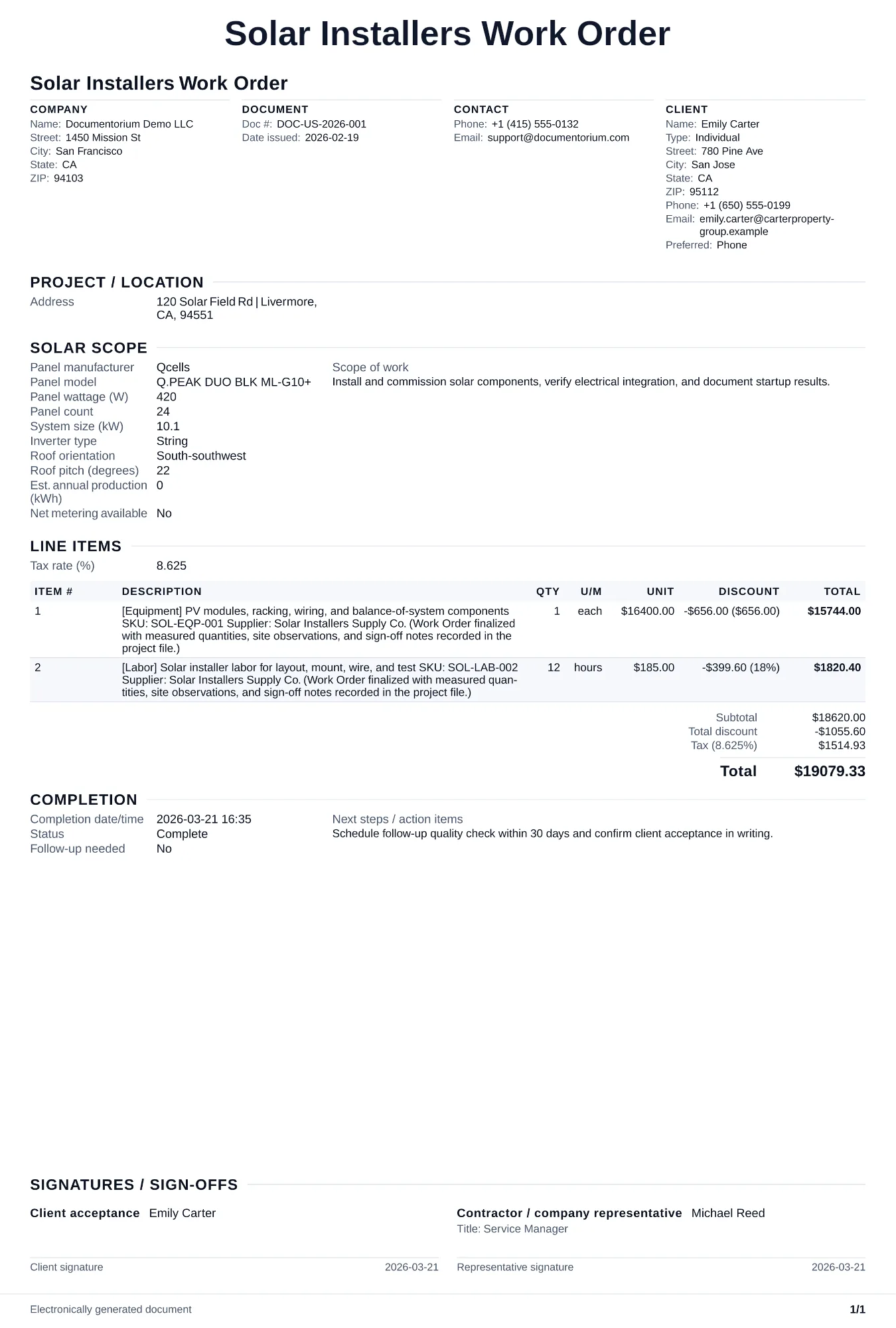 Preview of Solar Installers Work Order